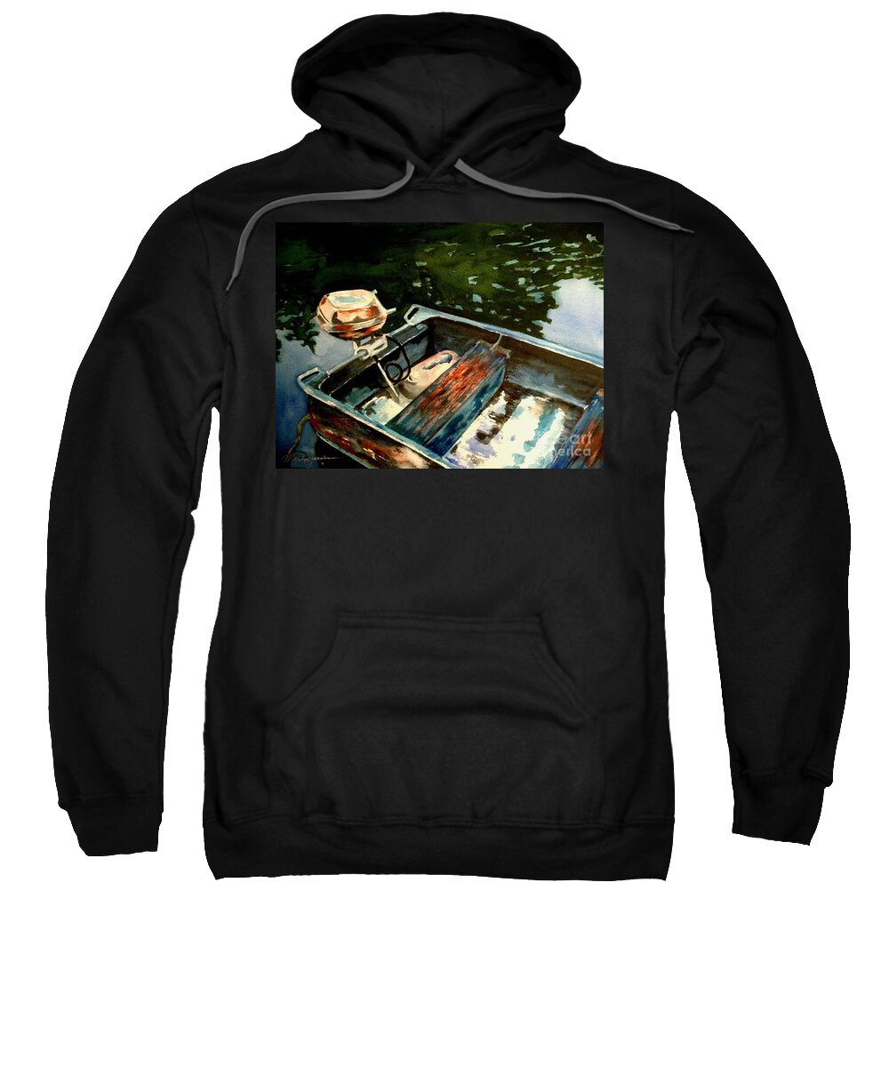 Boat Sweatshirt featuring the painting Boat in fog 2 by Marilyn Jacobson