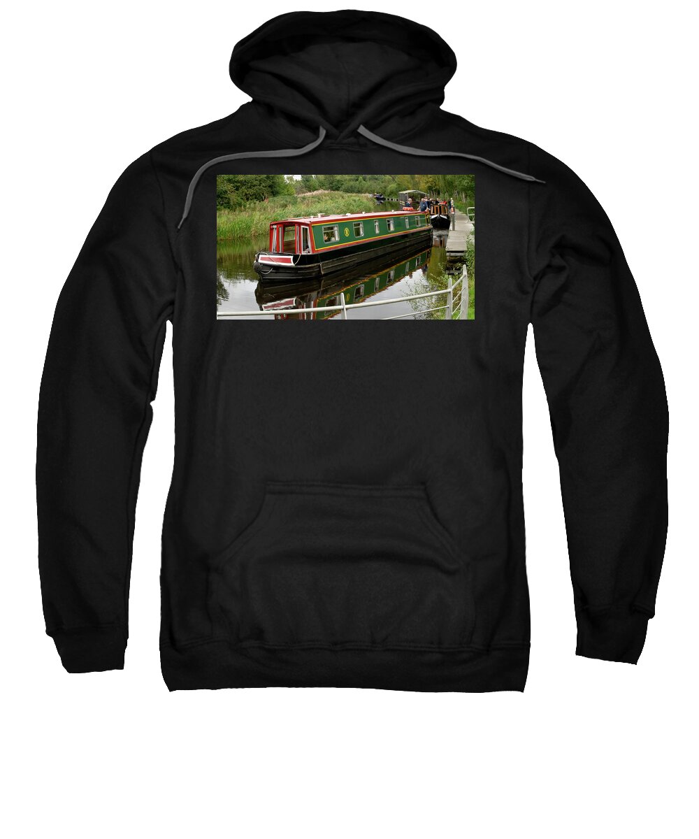 Boat Sweatshirt featuring the photograph Boat in The Forth and Clyde canal at the Falkirk Wheel by Elena Perelman