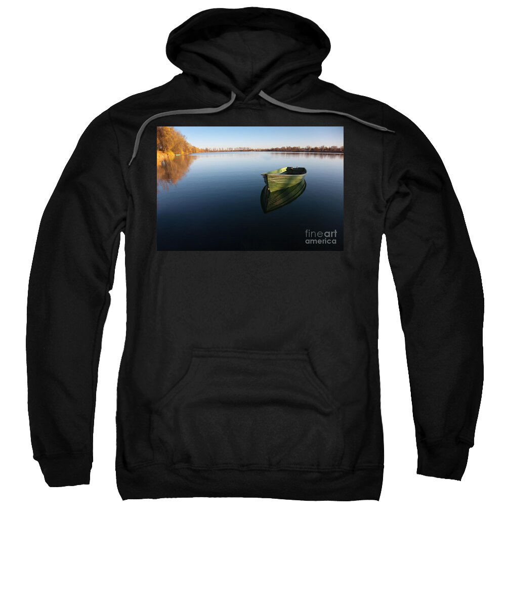 Active Sweatshirt featuring the photograph Boat on Lake by Nailia Schwarz