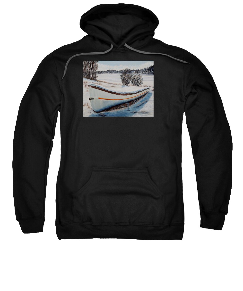 Boat Sweatshirt featuring the painting Boat under snow by Marilyn McNish