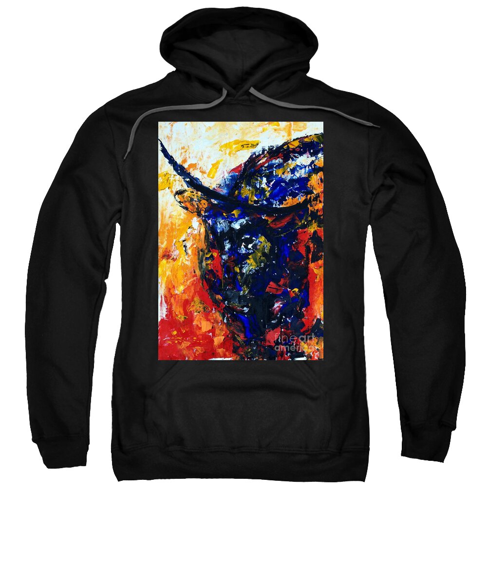 Bull Sweatshirt featuring the painting Bull by Lidija Ivanek - SiLa