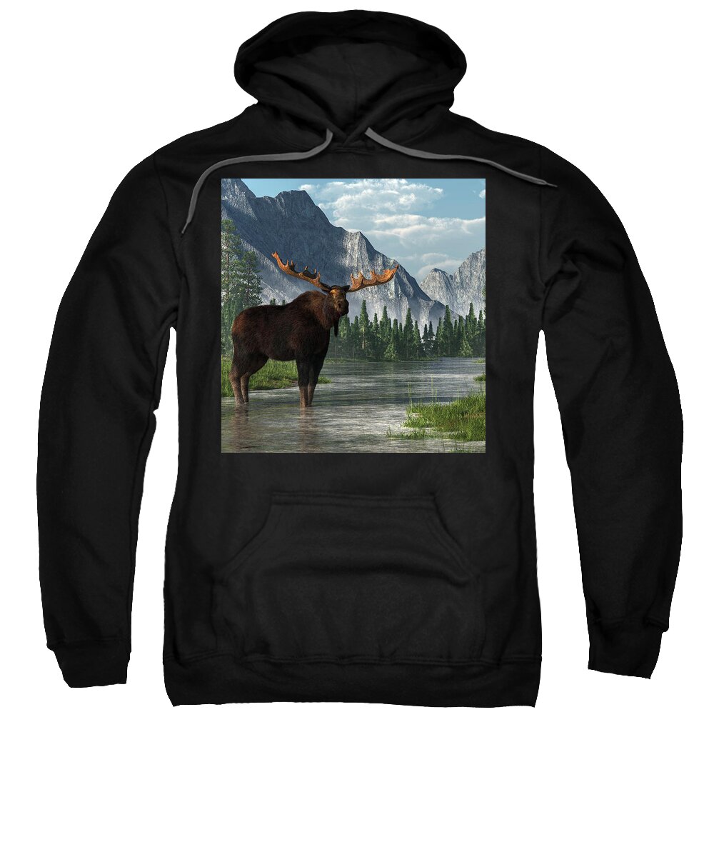 Bull Moose Sweatshirt featuring the digital art Bull Moose by Daniel Eskridge