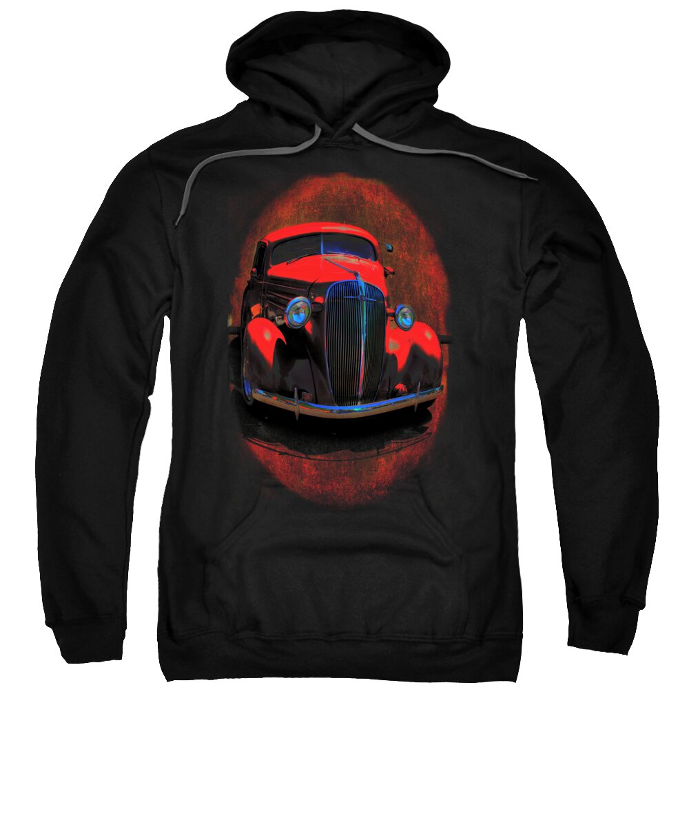 Vintage Car Art Sweatshirt featuring the mixed media Car Art 0443 Red Oval by Lesa Fine