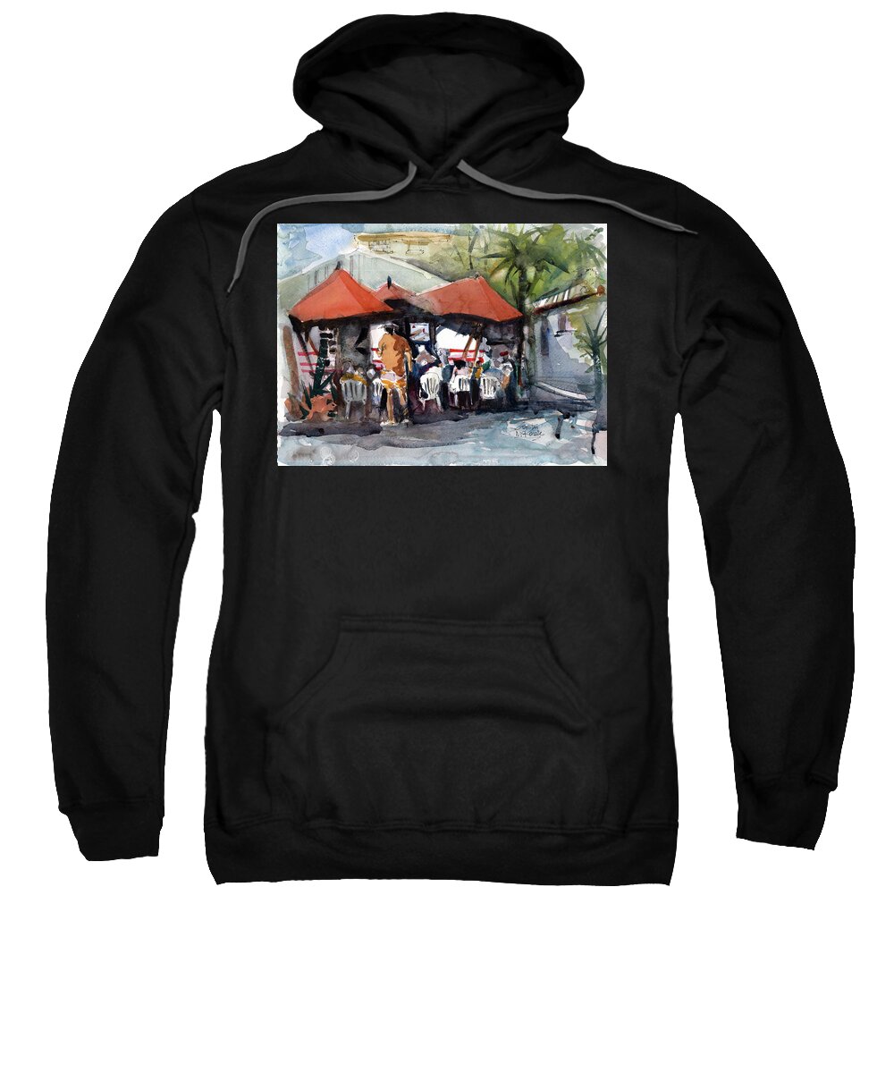 Watercolor Sweatshirt featuring the painting Caribbean bar-theatre Barbados Style by Gaston McKenzie