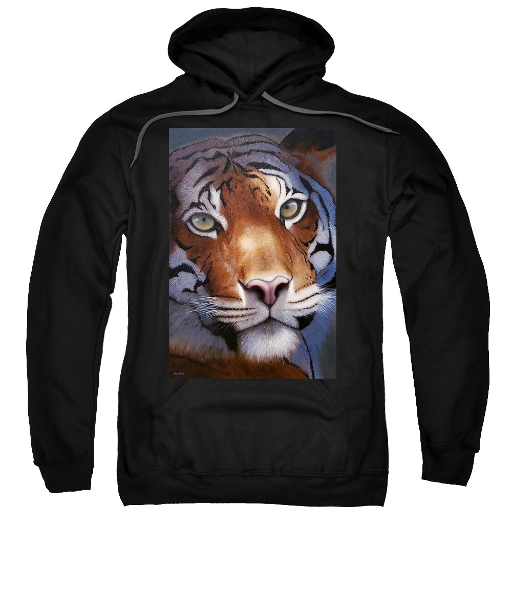 Oil Sweatshirt featuring the painting Cat and Mouse by Linda Merchant