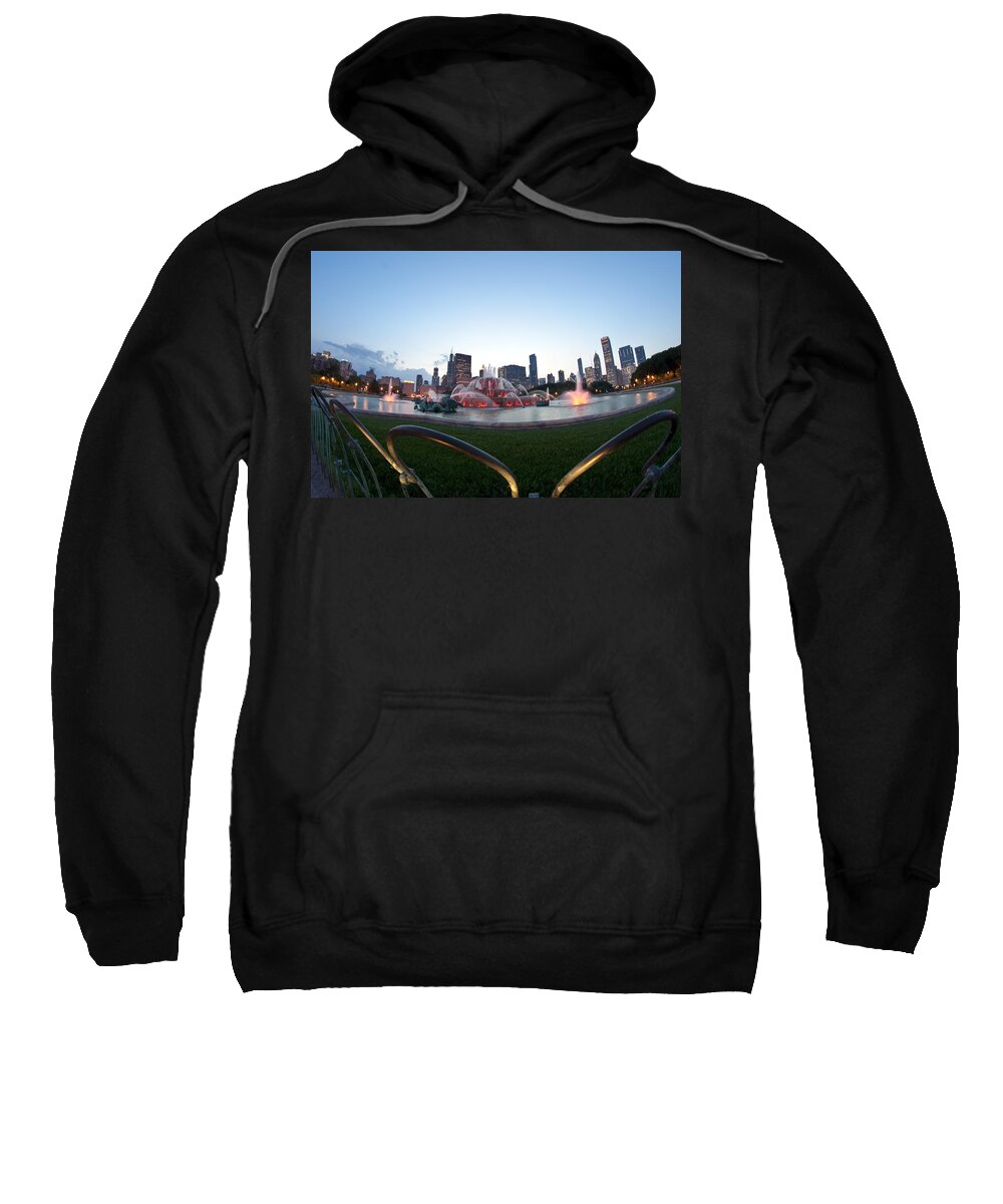 Chicago Sweatshirt featuring the photograph Chicago's Buckinghan Fountain at dusk by Sven Brogren
