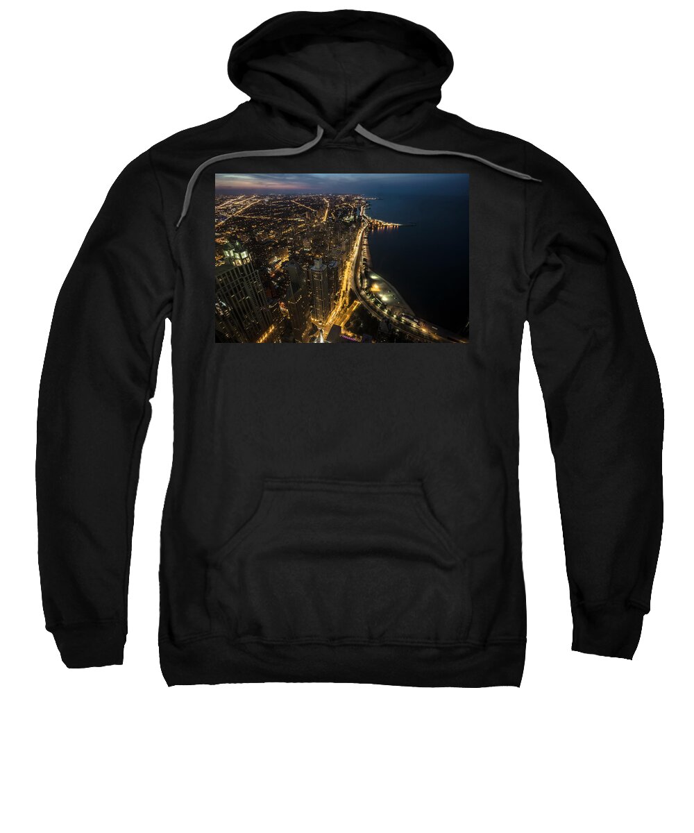 John Hancock Sweatshirt featuring the photograph Chicago's north side from above at night by Sven Brogren