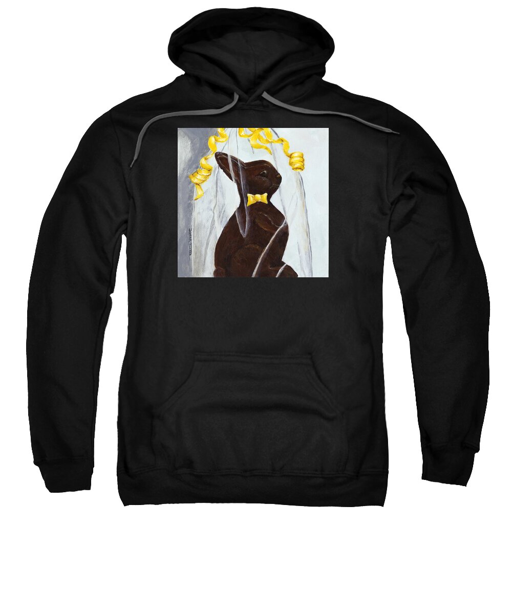 Cellophane Wrapped Bunny Sweatshirt featuring the painting Chocolate Easter Bunny by Donna Tucker