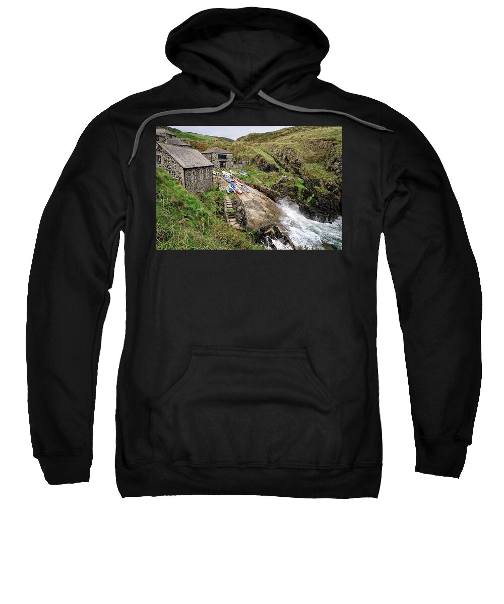 Cliff Sweatshirt featuring the photograph Church Cove Cornwall by Shirley Mitchell