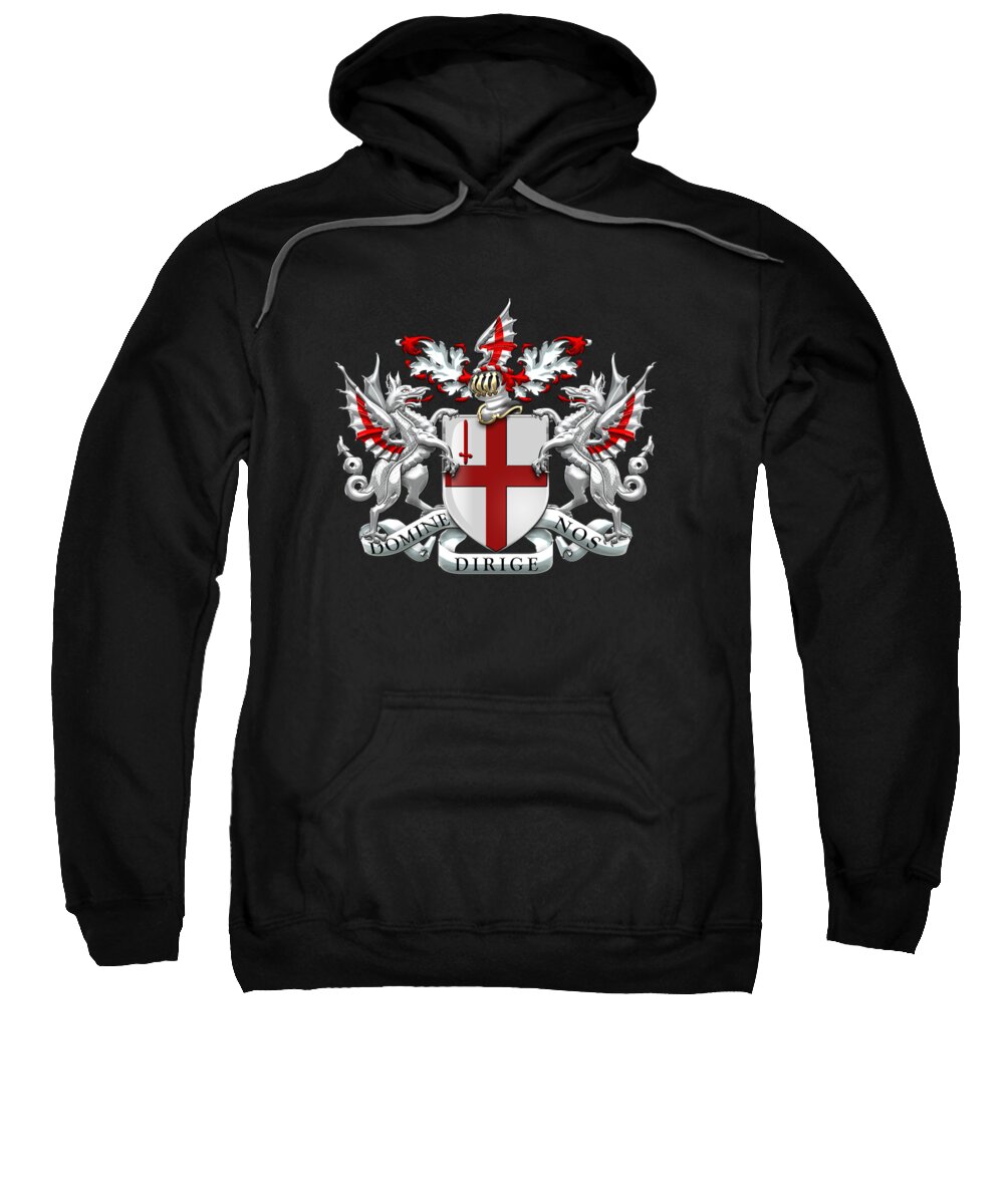 'cities Of The World' Collection By Serge Averbukh Sweatshirt featuring the digital art City of London - Coat of Arms over Black Leather by Serge Averbukh