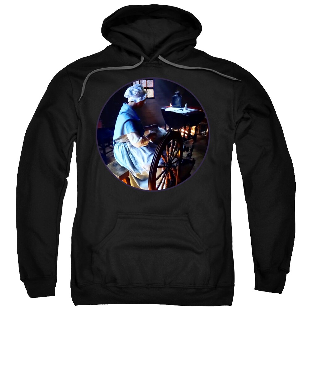 Spinning Wheel Sweatshirt featuring the photograph Colonial Woman Spinning by Susan Savad