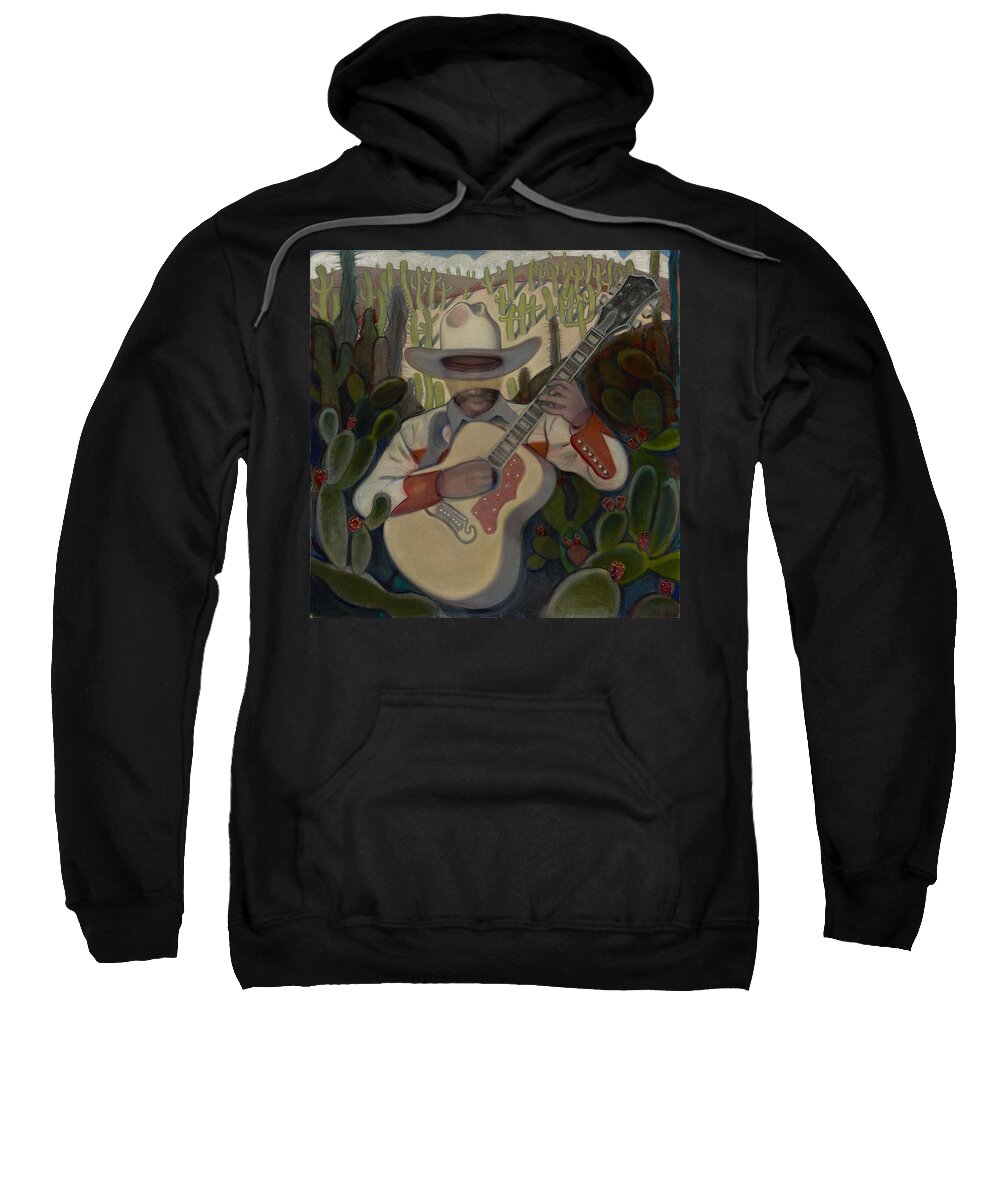 Cowboy Sweatshirt featuring the painting Cowboy in the Cactus by John Reynolds