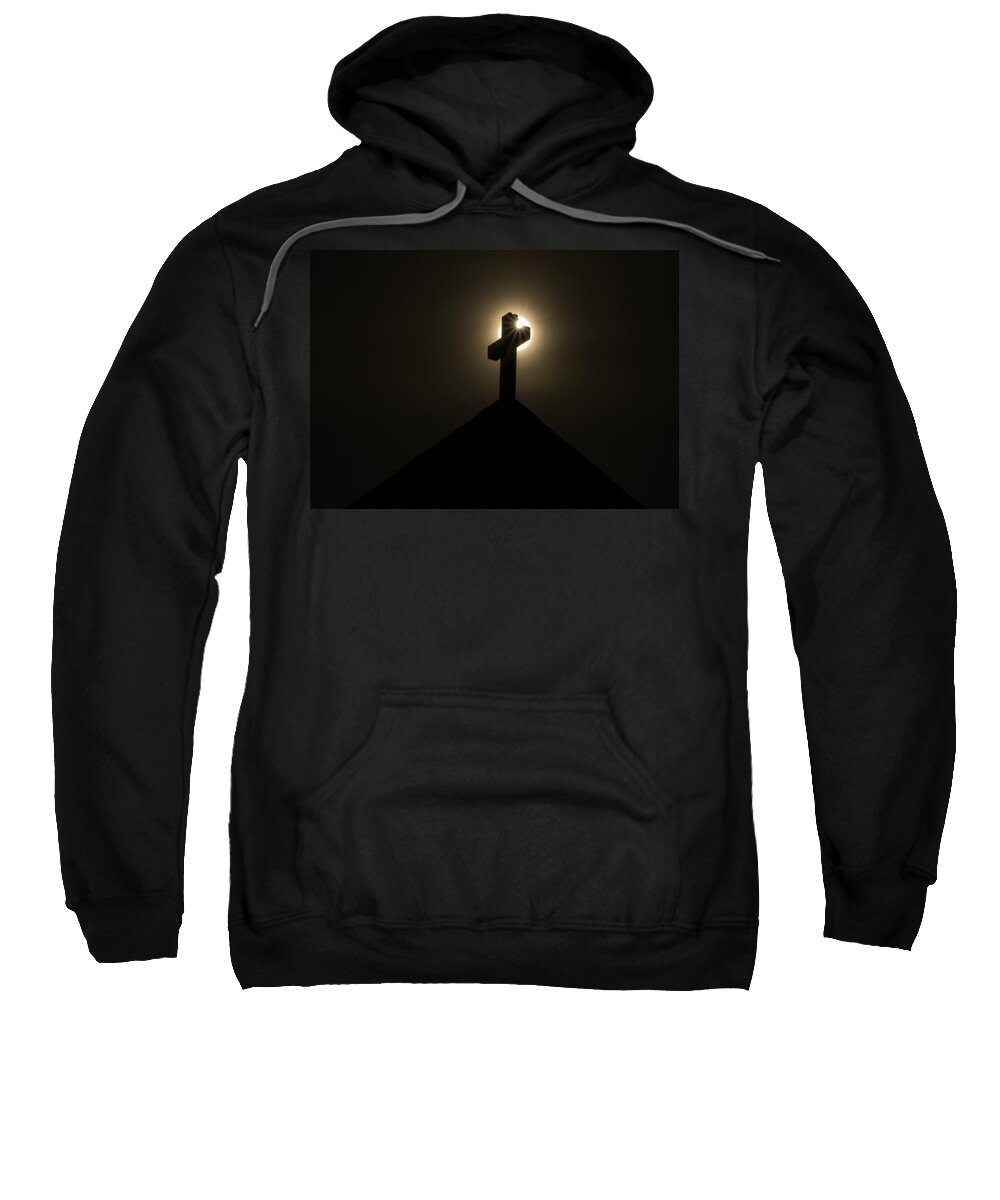 Catholic Sweatshirt featuring the photograph Cross with Sunstar by Dawn Key