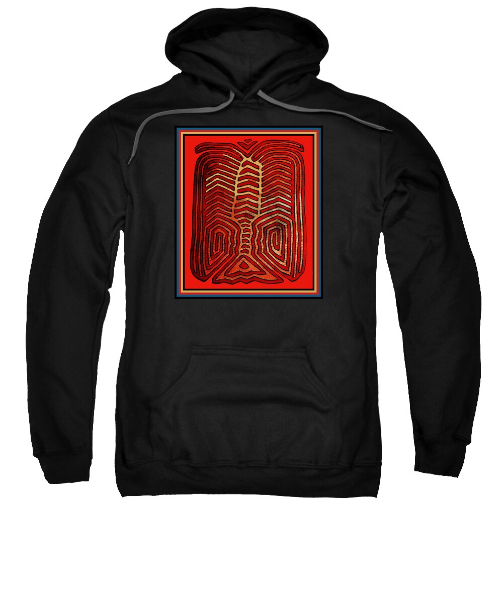 Cuna Indian Sweatshirt featuring the digital art Cuna Indian Tribal Lobster by Vagabond Folk Art - Virginia Vivier