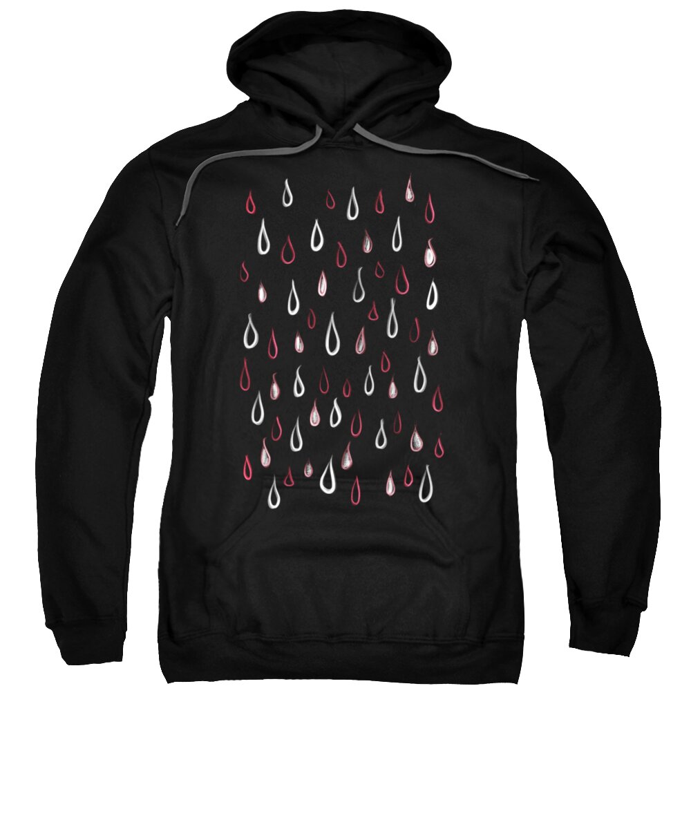 Rain Sweatshirt featuring the digital art Dark White And Red Raindrops Pattern by Boriana Giormova