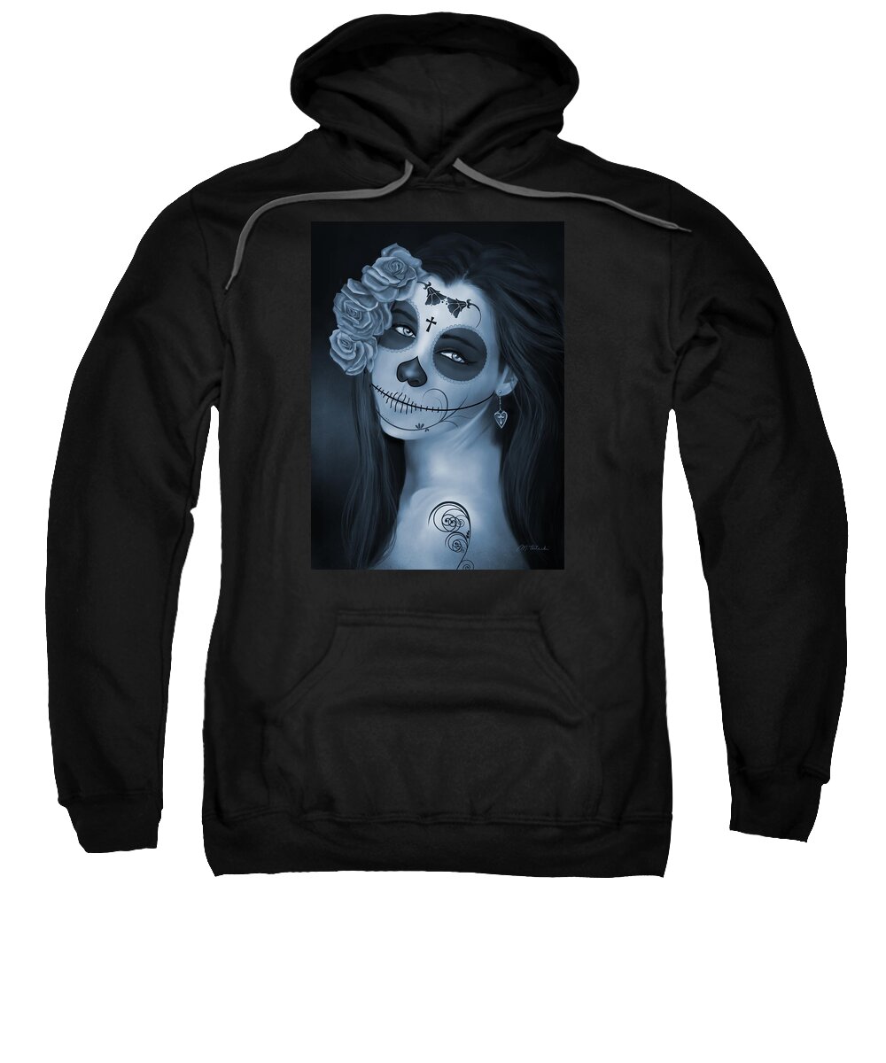 Day Of The Dead Sweatshirt featuring the painting Day of the Dead Bride Monochromatic by Maggie Terlecki