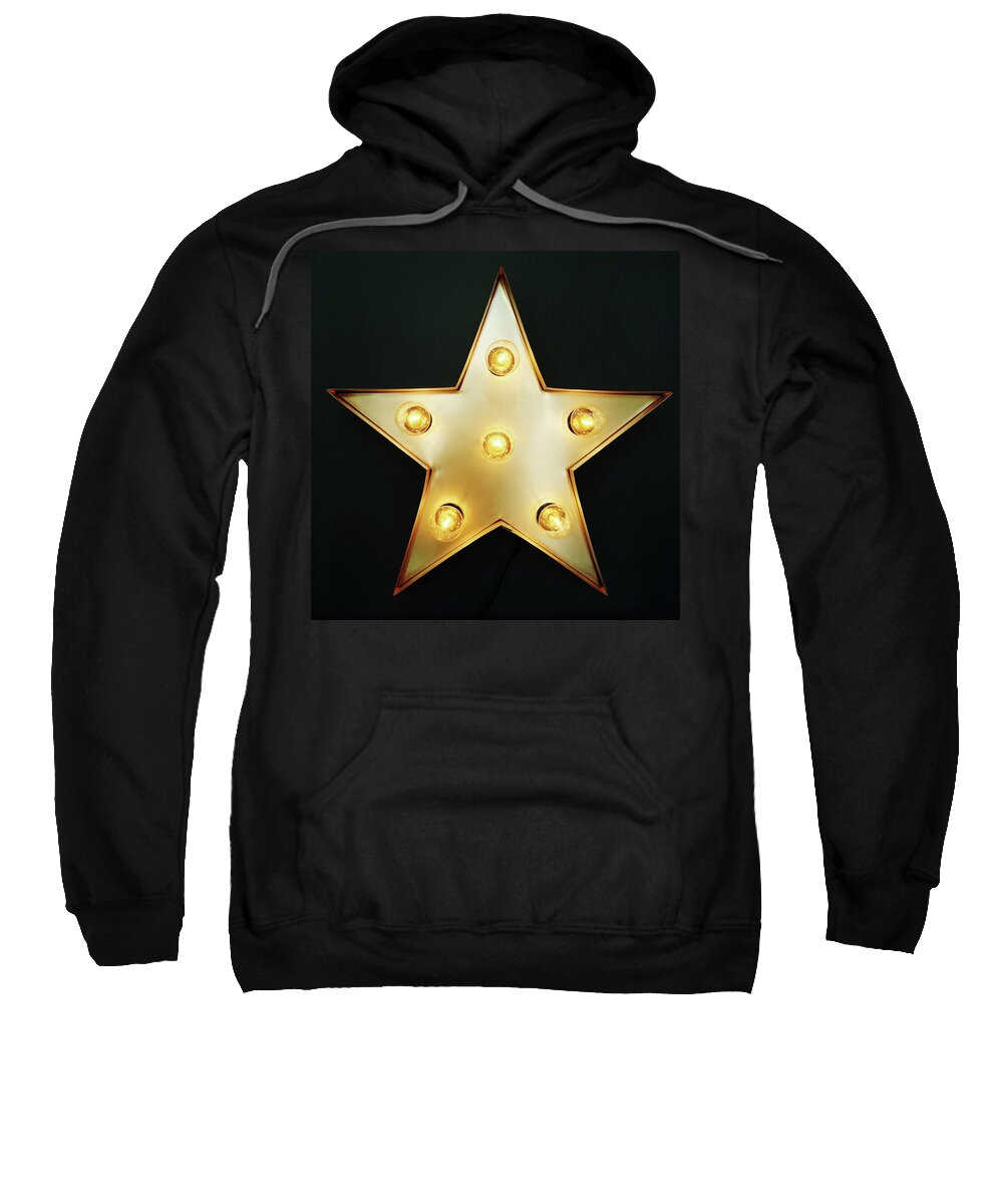 Star Sweatshirt featuring the photograph Decorative star with light bulbs by GoodMood Art