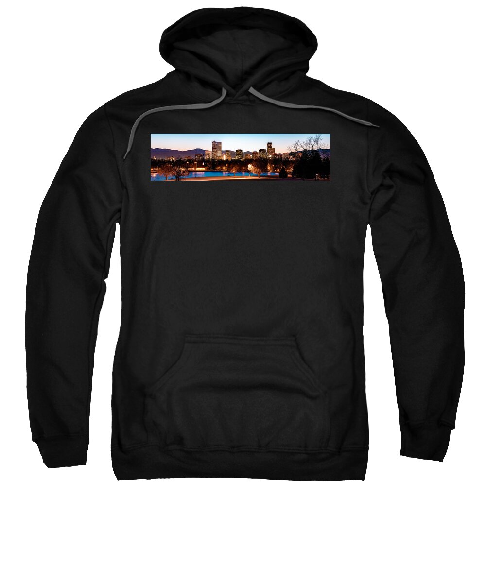 America Sweatshirt featuring the photograph Denver Skyline Panorama City Park by Gregory Ballos
