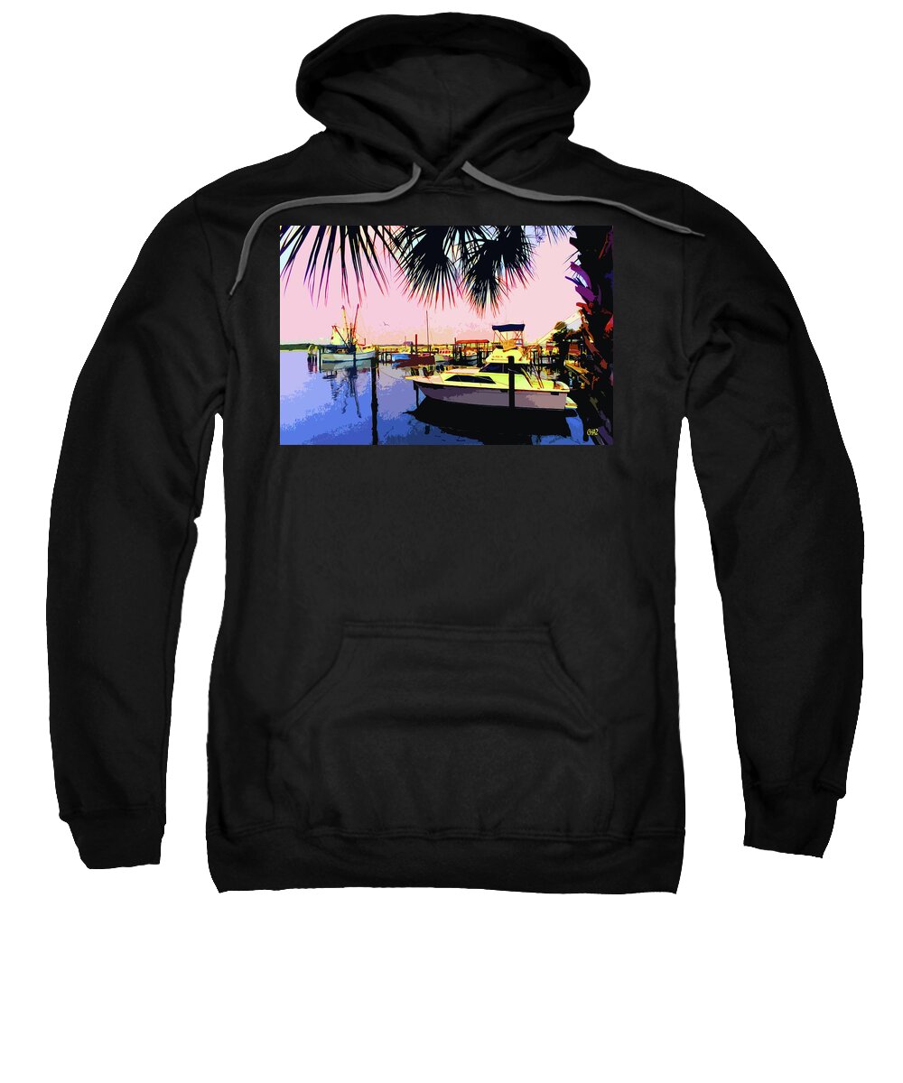 Waterfront Sweatshirt featuring the painting DJ's Marina by CHAZ Daugherty