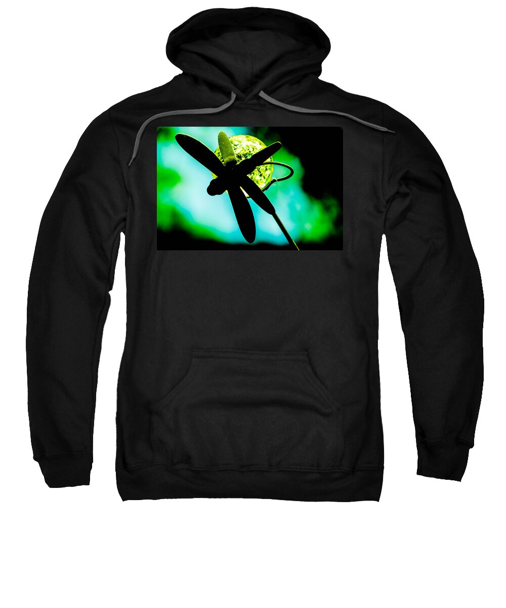 Dragonfly Crystal Black Blue Green Macro Closeup Sky Metal Sweatshirt featuring the photograph Dragonfly Crystal by Bruce Pritchett