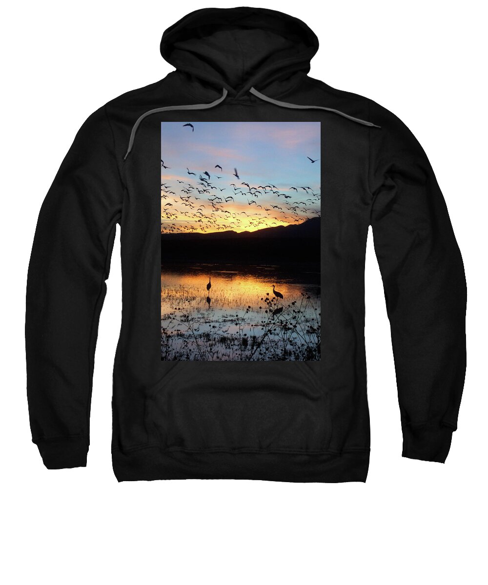 Water Sweatshirt featuring the photograph Dusk at Bosque del Apache by Jerry Griffin