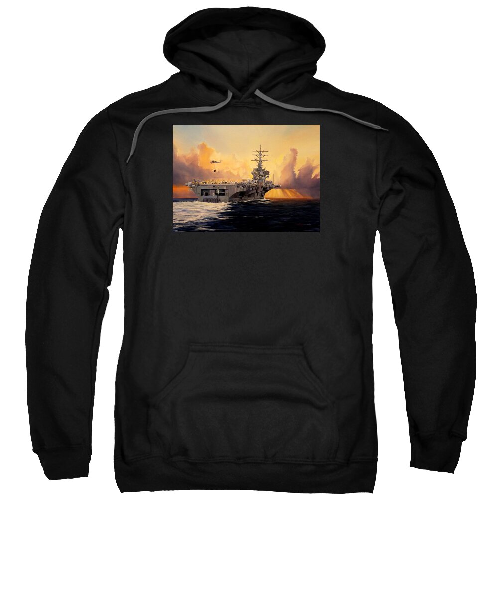 Aircraft Carrier Sweatshirt featuring the painting Early Morning Delivery by Barry BLAKE