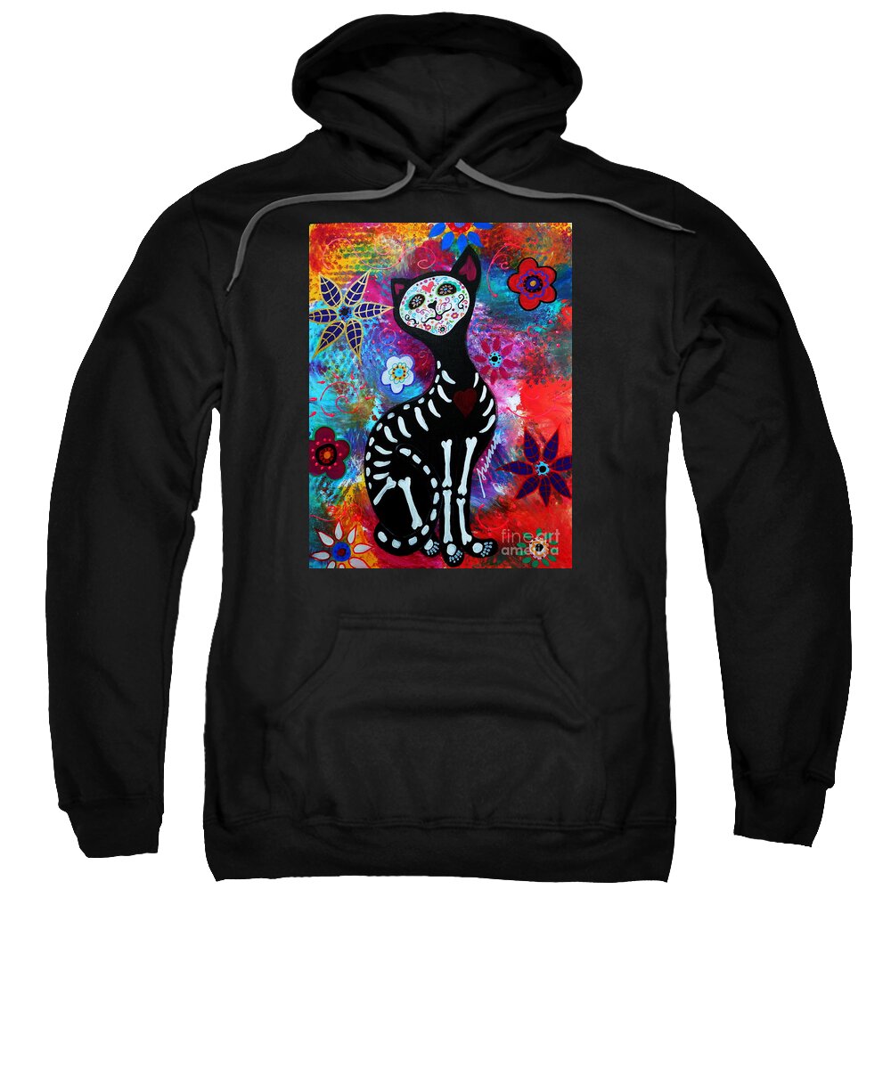 Day Of The Dead Sweatshirt featuring the painting El Gato II Day Of The Dead by Pristine Cartera Turkus