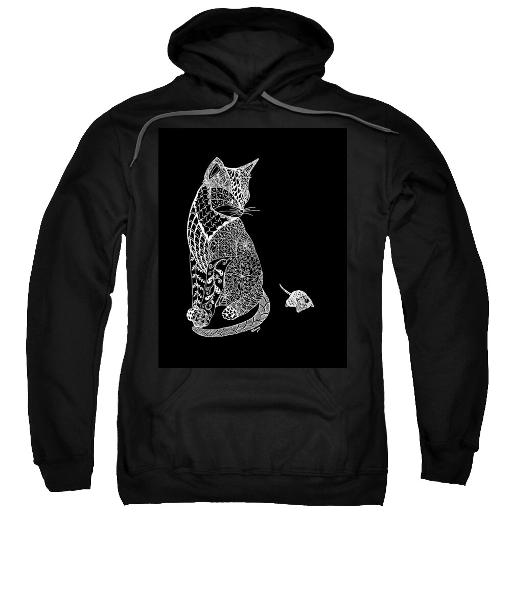 Cat Sweatshirt featuring the drawing Elegant Cat by Linda Clary