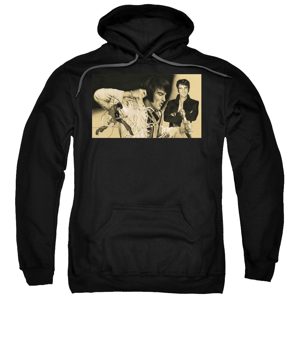 Elvis Sweatshirt featuring the drawing Elvis in Charcoal #183, No title by Rob De Vries