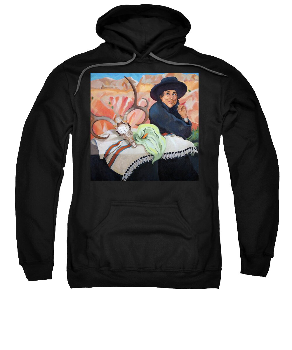 Southwest Sweatshirt featuring the painting Eros, Thanatos and Georgia O'Keeffe by Susan McNally