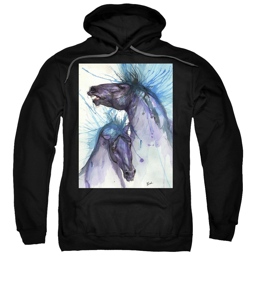 Horse Sweatshirt featuring the painting Fighting horses 2017 01 31 by Ang El