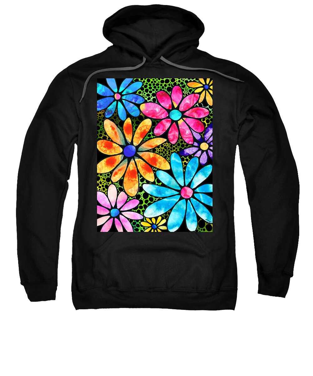 Flower Sweatshirt featuring the painting Floral Art - Big Flower Love - Sharon Cummings by Sharon Cummings
