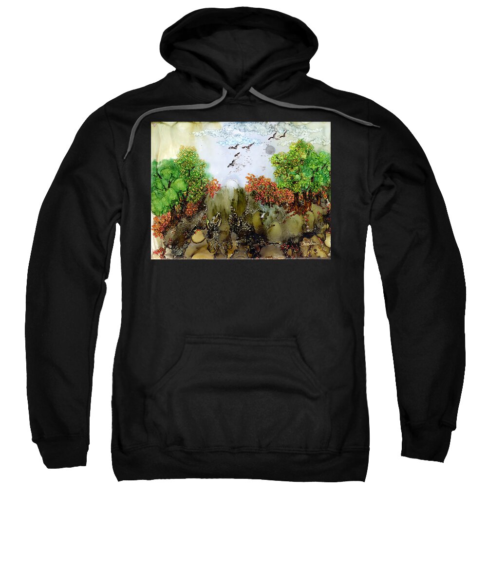 Abstract Landscape Sweatshirt featuring the painting Flying to Shangri-La by Charlene Fuhrman-Schulz