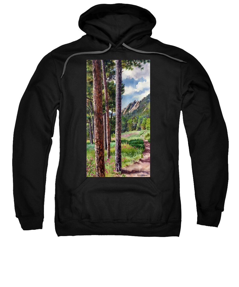 Lodgepole Pine Trees Painting Sweatshirt featuring the painting Follow Me by Anne Gifford