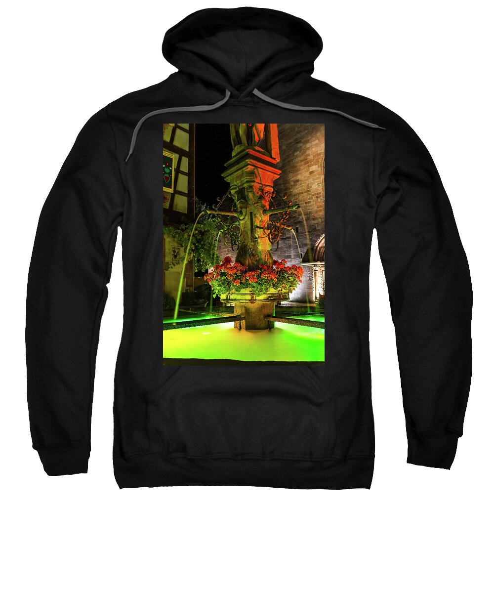 Old Fountain Sweatshirt featuring the photograph Fountain of Kaysersberg by night by Paul MAURICE