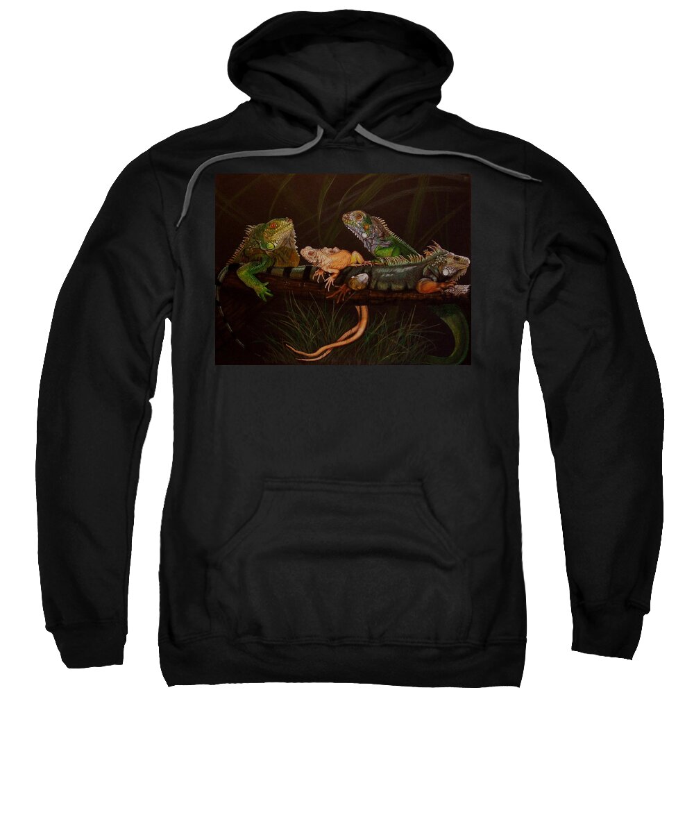 Iguana Sweatshirt featuring the drawing Full House by Barbara Keith