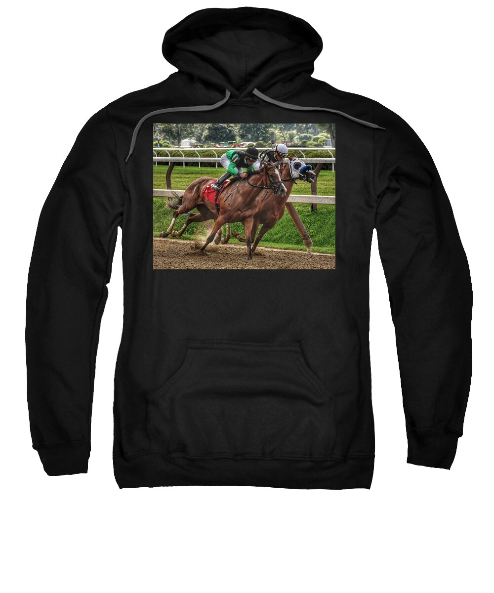 Race Horses Sweatshirt featuring the photograph Gaining by Jeffrey PERKINS