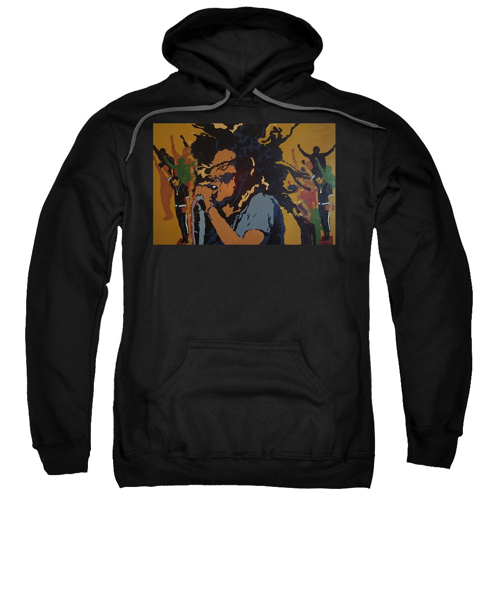 Bob Marley Sweatshirt featuring the painting Get Up Stand Up by Rachel Natalie Rawlins