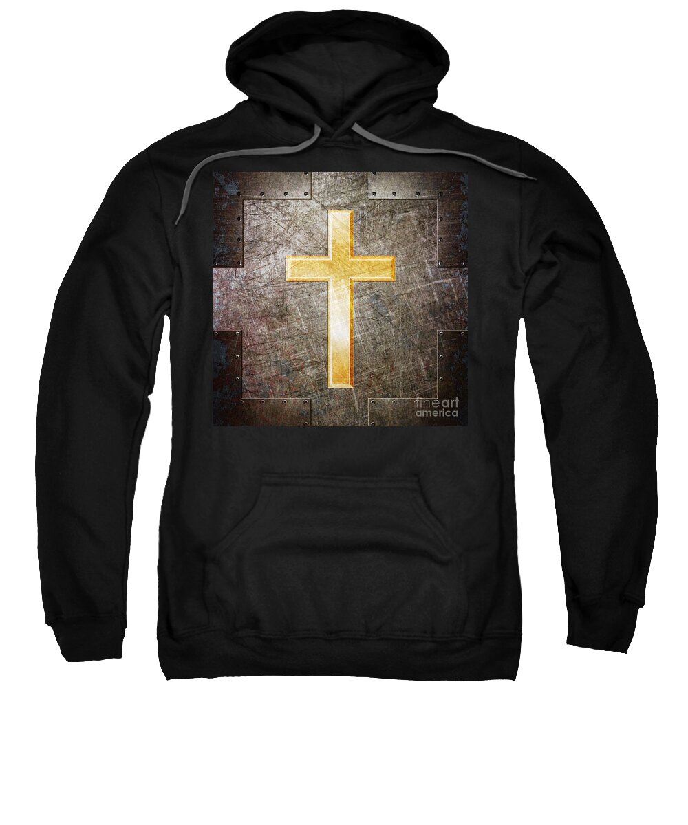 Cross Sweatshirt featuring the digital art Gold and Silver by Fred Ber