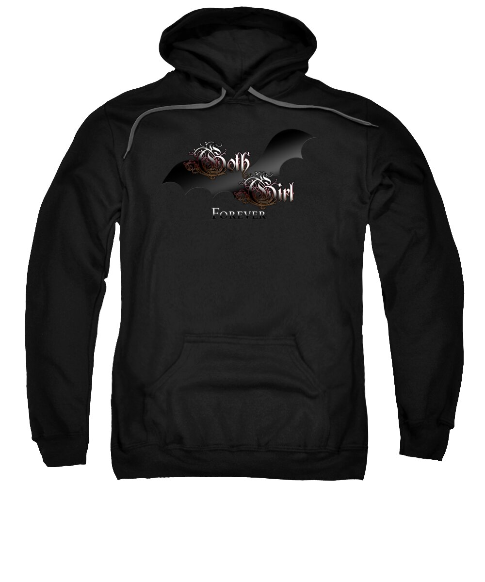 Goth Girl Sweatshirt featuring the digital art Gothic Girl Forever Bat Wing by Rolando Burbon