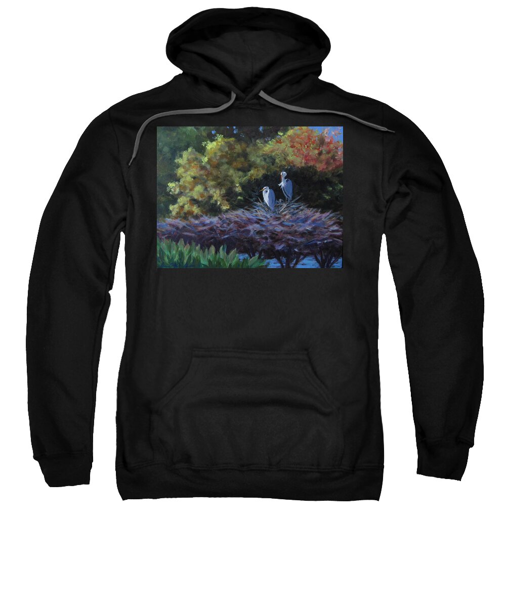 Heron Sweatshirt featuring the painting Green Cay Family by Anne Marie Brown