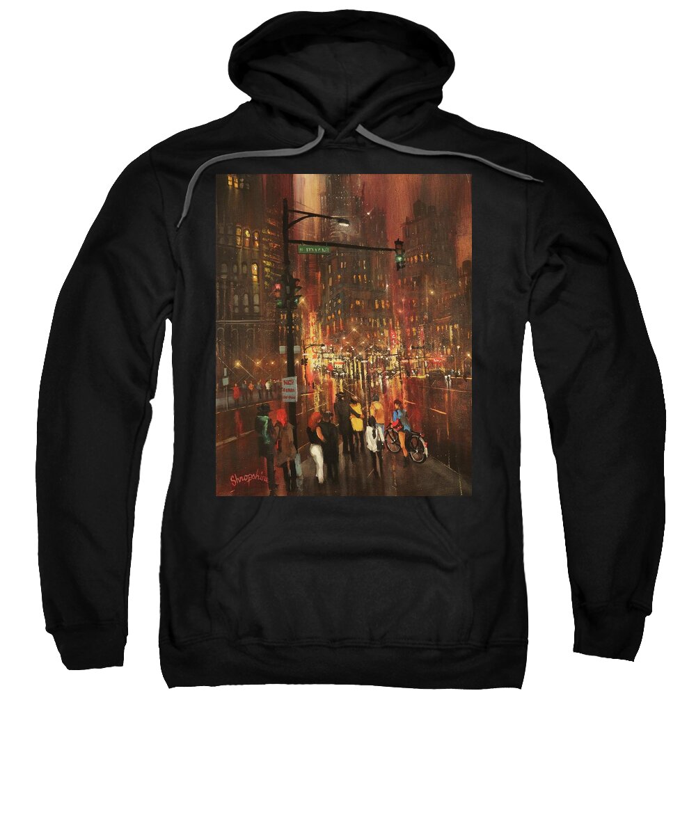 ; Christmas Shopping Sweatshirt featuring the painting Holiday Shoppers by Tom Shropshire