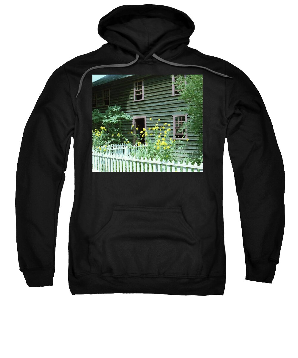 Picket Fence Sweatshirt featuring the photograph House with Picket Fence by Geoff Jewett