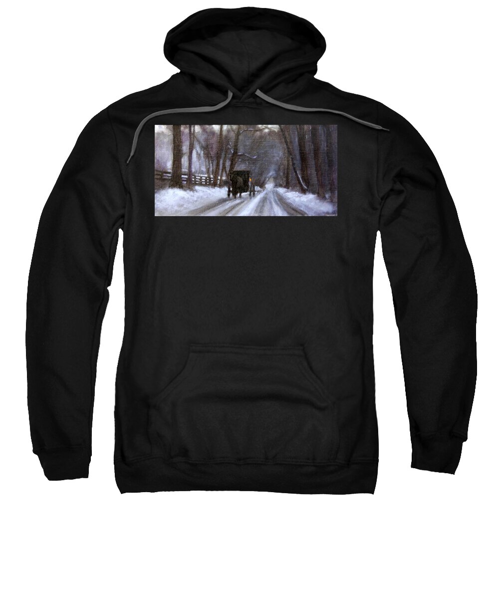 Winter Road Sweatshirt featuring the painting Hurrying Home by David Zimmerman