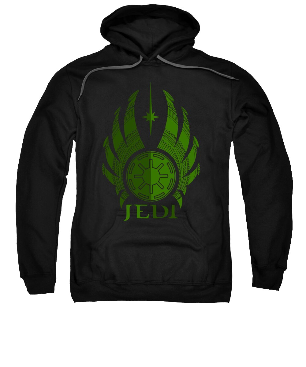 Jedi Sweatshirt featuring the mixed media Jedi Symbol - Star Wars Art, Green by Studio Grafiikka