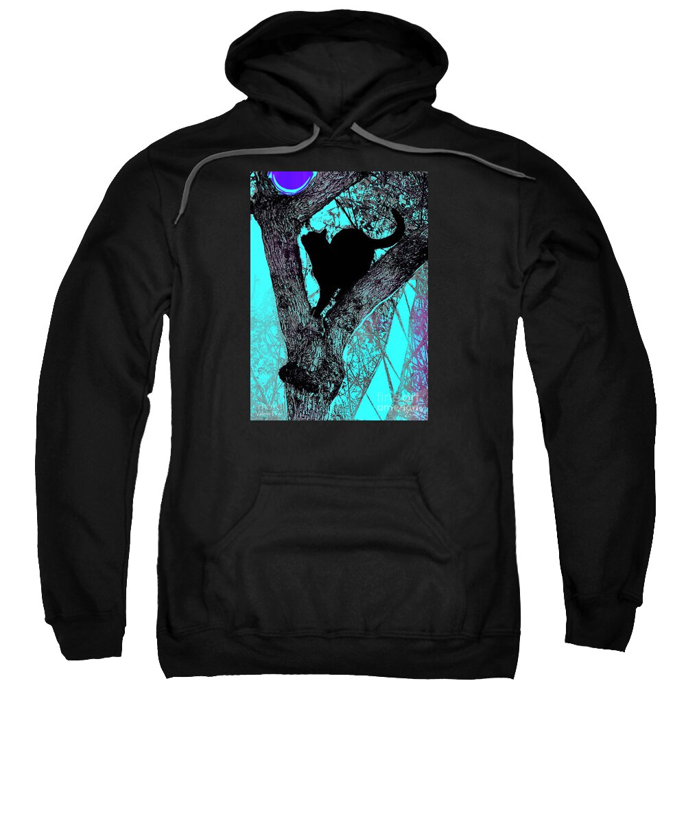 Figurative Abstraction Sweatshirt featuring the mixed media Black Cat- Violet Moon by Zsanan Studio
