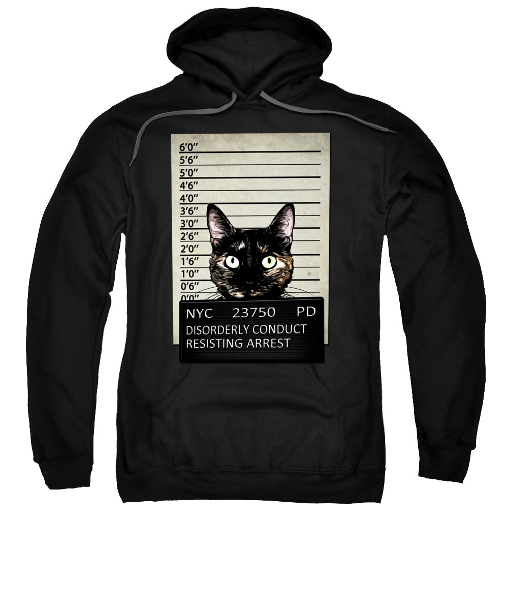 Cat Sweatshirt featuring the mixed media Kitty Mugshot by Nicklas Gustafsson