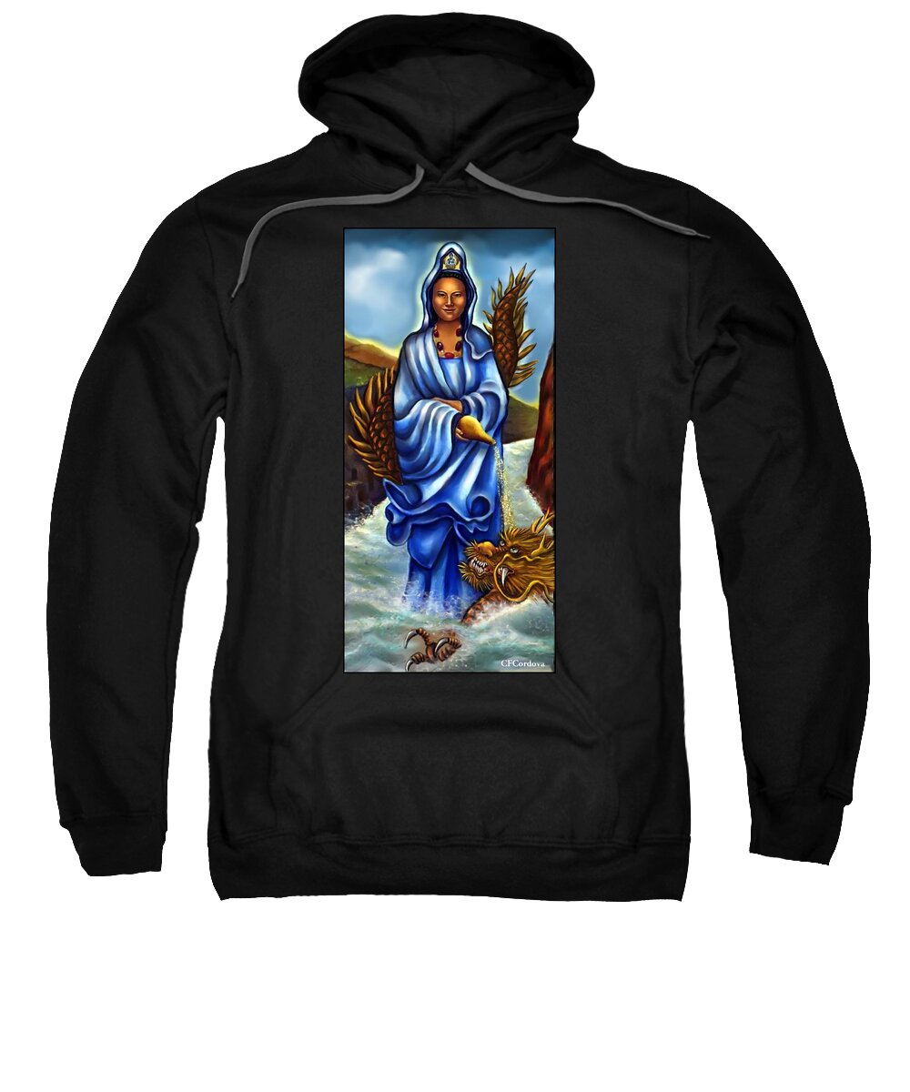 Kuan Yin Sweatshirt featuring the painting Kuan Yin -Goddess Of Mercy and Compassion by Carmen Cordova
