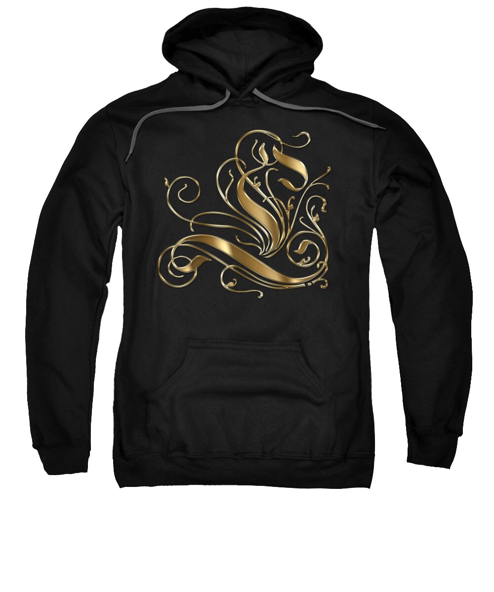 Golden Letter L Sweatshirt featuring the painting L Golden Ornamental Letter Typography by Georgeta Blanaru