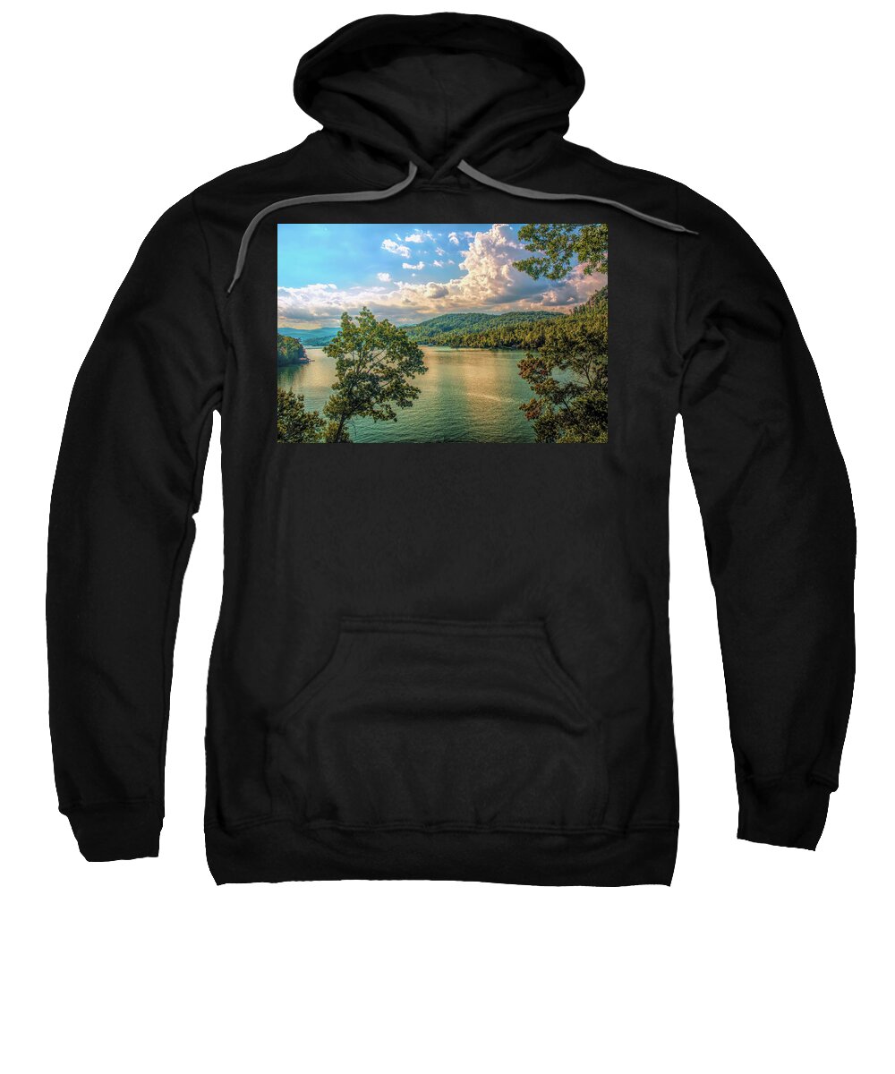 Lake Burton; Rabun County; Georgia; Lake; Trees; Clouds Sweatshirt featuring the photograph Lake Burton by Mick Burkey
